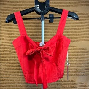 NWT! Sienna Sky Bright Red Bow Front Smocked Crop Top - Large